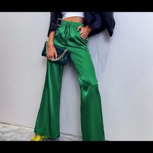 Gold Zara flare silk pants